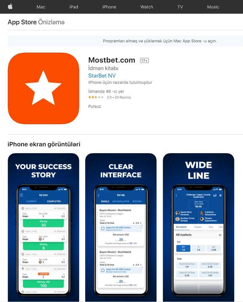 Mostbet Azərbaycan üçün appstore -da